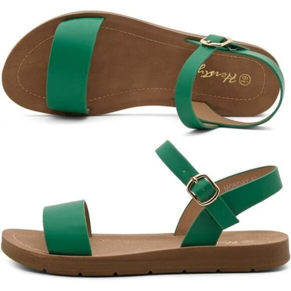 Womens Flat Sandals Open Toe Ankle Strap Buckle Casual Summer Beach Shoes - Picture 3 of 8